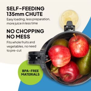 Fridja f2500 Self-Feeding Juicer Machine - Premium Whole Fruit Masticating Slow Juicer - 135mm Feeding Chute, 250W - Cold Press Juice & Nut Milk Extraction - Full-Size - Matte Black - Image 6