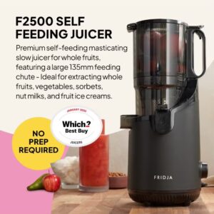 Fridja f2500 Self-Feeding Juicer Machine - Premium Whole Fruit Masticating Slow Juicer - 135mm Feeding Chute, 250W - Cold Press Juice & Nut Milk Extraction - Full-Size - Matte Black - Image 7