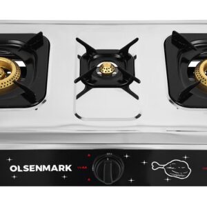 Olsenmark 3 Burner Stainless Steel Gas Stove Cooktop OMK2229 Silver - Image 3