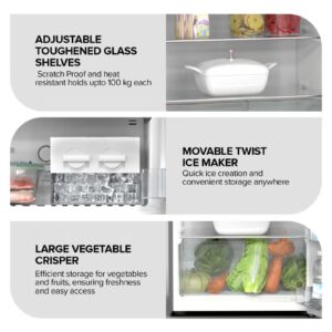 NIKAI 410L Gross/ 243L Net, No-Frost Double Door Refrigerator with Vegetable Crisper & Adjustable Glass Shelves, Temperature Control, Lock And Key, CFC Free, Silent Operation, Energy Saving R600A, Best For Home, Office & Hotels NRF410FSS Grey - Image 4
