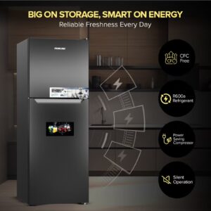 NIKAI 410L Gross/ 243L Net, No-Frost Double Door Refrigerator with Vegetable Crisper & Adjustable Glass Shelves, Temperature Control, Lock And Key, CFC Free, Silent Operation, Energy Saving R600A, Best For Home, Office & Hotels NRF410FSS Grey - Image 5