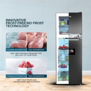 NIKAI 410L Gross/ 243L Net, No-Frost Double Door Refrigerator with Vegetable Crisper & Adjustable Glass Shelves, Temperature Control, Lock And Key, CFC Free, Silent Operation, Energy Saving R600A, Best For Home, Office & Hotels NRF410FSS Grey - Image 7