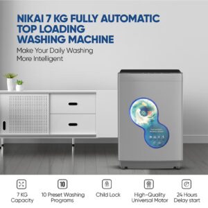 NIKAI 7Kg Fully Automatic Top Loading Washing Machine, Auto Balance, Anti-Wrinkle Body, Child Lock, Power Off Memory, Silent Operation, Stainless Steel Drum, High-Quality Universal Motor 7 kg 29.66 kW 7 kg 29.66 kW NWM800TN10P Grey - Image 7