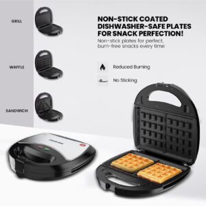 NIKAI 3-IN-1 750W Interchangeable Multi-function Sandwich Maker with Grill and Waffle Maker, Detachable Plates, Compact for Convenience & Auto-Shut Off, Advanced Temperature control indicator, Thermostat Control, Over -Heat Protection- 2 Year Warranty 750 W NGT323D Black - Image 2