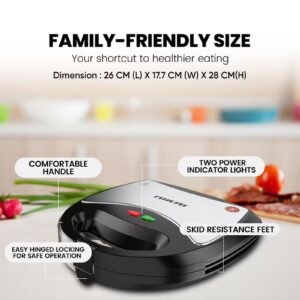 NIKAI 3-IN-1 750W Interchangeable Multi-function Sandwich Maker with Grill and Waffle Maker, Detachable Plates, Compact for Convenience & Auto-Shut Off, Advanced Temperature control indicator, Thermostat Control, Over -Heat Protection- 2 Year Warranty 750 W NGT323D Black - Image 4