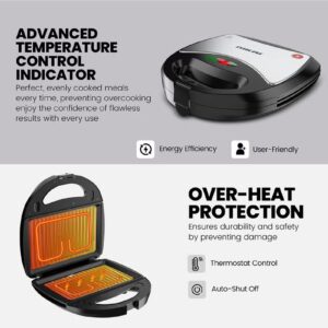 NIKAI 3-IN-1 750W Interchangeable Multi-function Sandwich Maker with Grill and Waffle Maker, Detachable Plates, Compact for Convenience & Auto-Shut Off, Advanced Temperature control indicator, Thermostat Control, Over -Heat Protection- 2 Year Warranty 750 W NGT323D Black - Image 5