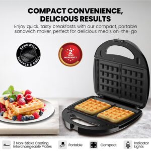NIKAI 3-IN-1 750W Interchangeable Multi-function Sandwich Maker with Grill and Waffle Maker, Detachable Plates, Compact for Convenience & Auto-Shut Off, Advanced Temperature control indicator, Thermostat Control, Over -Heat Protection- 2 Year Warranty 750 W NGT323D Black - Image 6