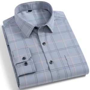 Men's Long Sleeve Shirt Non Ironing Plus Size Plaid Stripes Business Casual Dress Shirt Stylish Office Wear For Elegant Men - Image 3