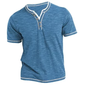 New Cotton Small V-neck Short Sleeve T-shirts Men's Casual Henley Collar Shirt Casual Slim Elastic Tops Tees Bottoming Shirts - Image 2