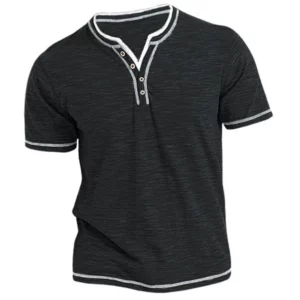 New Cotton Small V-neck Short Sleeve T-shirts Men's Casual Henley Collar Shirt Casual Slim Elastic Tops Tees Bottoming Shirts - Image 3