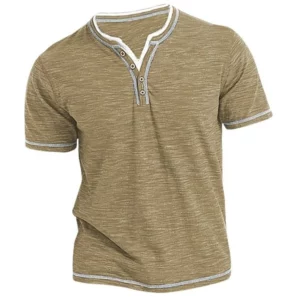 New Cotton Small V-neck Short Sleeve T-shirts Men's Casual Henley Collar Shirt Casual Slim Elastic Tops Tees Bottoming Shirts - Image 4