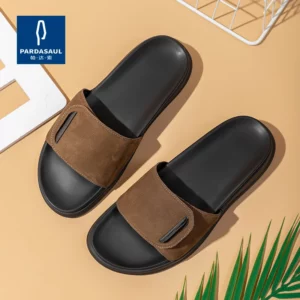 Real leather one-piece slippers for summer new Velcro sandals anti slip and odor resistant leather slippers for men 220346 - Image 2