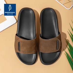 Real leather one-piece slippers for summer new Velcro sandals anti slip and odor resistant leather slippers for men 220346 - Image 3