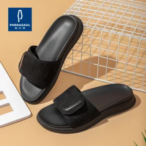 Real leather one-piece slippers for summer new Velcro sandals anti slip and odor resistant leather slippers for men 220346 - Image 5