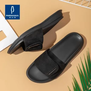 Real leather one-piece slippers for summer new Velcro sandals anti slip and odor resistant leather slippers for men 220346 - Image 6