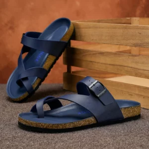 Mens Women's Pu Leather Clogs Slip-on Cork Flip Flops Open Toed Sandals Soft Health Footbed Slides Outdoor Beach Flip Flops - Image 2