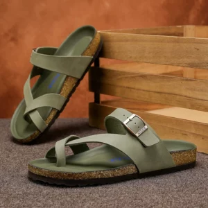 Mens Women's Pu Leather Clogs Slip-on Cork Flip Flops Open Toed Sandals Soft Health Footbed Slides Outdoor Beach Flip Flops - Image 3