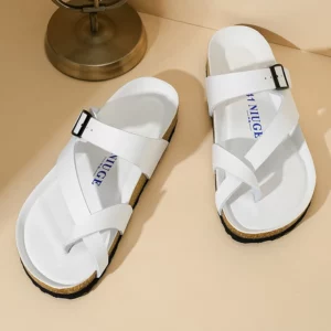 Mens Women's Pu Leather Clogs Slip-on Cork Flip Flops Open Toed Sandals Soft Health Footbed Slides Outdoor Beach Flip Flops - Image 5