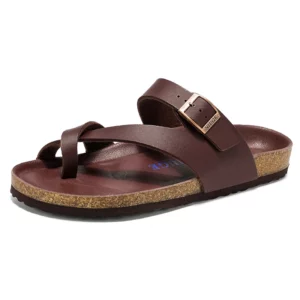 Mens Women's Pu Leather Clogs Slip-on Cork Flip Flops Open Toed Sandals Soft Health Footbed Slides Outdoor Beach Flip Flops - Image 6