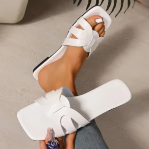 2026 Summer Women's Brown Braided Flat Sandals Open Toe Non-slip Casual Beach Slippers - Image 2