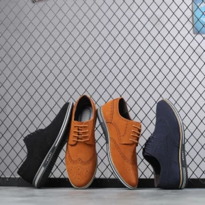 New Style Men's Classic Retro Brogue Shoes Mens Lace-up Suede Leather Casual Shoes Men Light Comfortable Driving Flats - Image 4