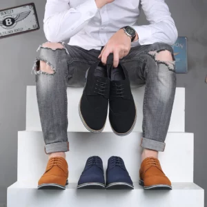 New Style Men's Classic Retro Brogue Shoes Mens Lace-up Suede Leather Casual Shoes Men Light Comfortable Driving Flats - Image 3
