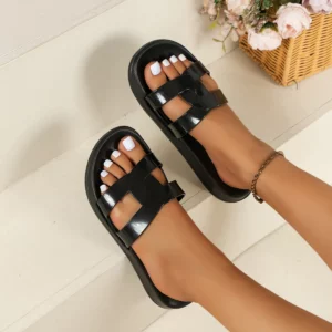 Women's summer fashion cross-strap slip-on slippers, waterproof, non-slip, comfortable flat-soled home slippers. - Image 1
