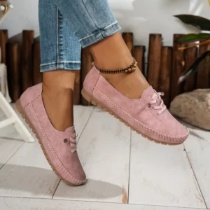 Women's Loafers Fashion Lace Up Comfortable Round Toe Soft Sole Flats Daily Walking Lightweight Versatile Slip on Casual Shoes - Image 2