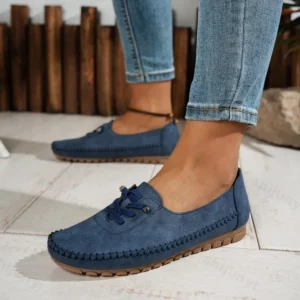 Women's Loafers Fashion Lace Up Comfortable Round Toe Soft Sole Flats Daily Walking Lightweight Versatile Slip on Casual Shoes - Image 4