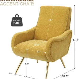 Upholstered Accent Chair, Chenille Armchair Living Room Chair with Thick Cushion&Golden Metal Legs, Comfy Reading Chair - Image 2