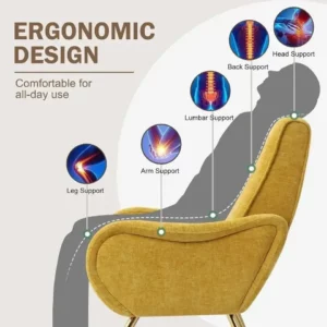 Upholstered Accent Chair, Chenille Armchair Living Room Chair with Thick Cushion&Golden Metal Legs, Comfy Reading Chair - Image 3