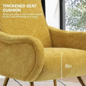 Upholstered Accent Chair, Chenille Armchair Living Room Chair with Thick Cushion&Golden Metal Legs, Comfy Reading Chair - Image 6