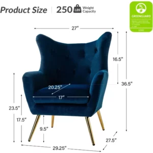 Hulala Home Velvet Accent Chair, Modern Wingback Arm Design, Metal Gold Legs Velvet Tufted Upholstered - Image 3