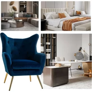 Hulala Home Velvet Accent Chair, Modern Wingback Arm Design, Metal Gold Legs Velvet Tufted Upholstered - Image 4