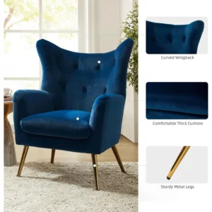 Hulala Home Velvet Accent Chair, Modern Wingback Arm Design, Metal Gold Legs Velvet Tufted Upholstered - Image 5