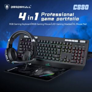 DEADSKULL 4-in-1 Gaming Combo Wired Keyboard, Mouse, Headphone & Mouse Pad PC Gaming Kit 4 Bundle Set - C880 - Image 7