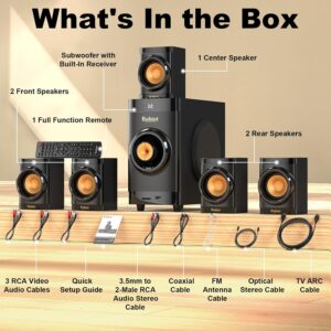 Bobtot Small Subwoofer Home Theater for TV Surround System 5 Wired Speakers Amplifier 4 inch Woofer Built-in Receiver Support ARC Optical Bluetooth Input for Projector - Image 6