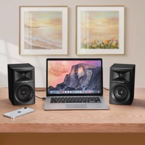 Sanyun SW203 4.0 Computer Speakers - 60W 4-Way DSP Control 3D Immersive Sound - 3" Carbon Fiber Woofer & 20mm Silk Dome Tweeter - 24bit DAC USB/Bluetooth 5.4/AUX - Studio-Grade Audio (Pair, Black) - Image 2