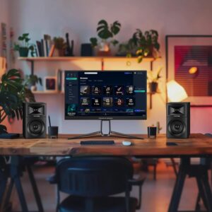 Sanyun SW203 4.0 Computer Speakers - 60W 4-Way DSP Control 3D Immersive Sound - 3" Carbon Fiber Woofer & 20mm Silk Dome Tweeter - 24bit DAC USB/Bluetooth 5.4/AUX - Studio-Grade Audio (Pair, Black) - Image 3