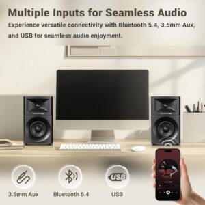 Sanyun SW203 4.0 Computer Speakers - 60W 4-Way DSP Control 3D Immersive Sound - 3" Carbon Fiber Woofer & 20mm Silk Dome Tweeter - 24bit DAC USB/Bluetooth 5.4/AUX - Studio-Grade Audio (Pair, Black) - Image 5