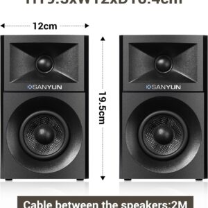 Sanyun SW203 4.0 Computer Speakers - 60W 4-Way DSP Control 3D Immersive Sound - 3" Carbon Fiber Woofer & 20mm Silk Dome Tweeter - 24bit DAC USB/Bluetooth 5.4/AUX - Studio-Grade Audio (Pair, Black) - Image 8