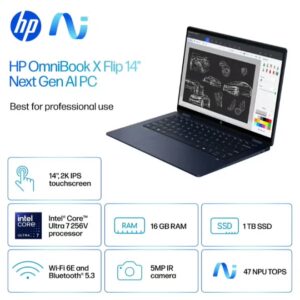 HP (Upgraded Version) OmniBook X Flip 2-in-1 Copilot+ PC Laptop With 14-Inch 2K Touch-Screen Display, Intel Core Ultra 7 Processor/16GB RAM/1TBSSD/Intel Arc Graphics/Windows 11 Home Atmospheric Blue Atmospheric Blue English Atmospheric Blue - Image 6