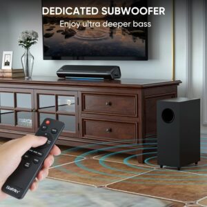 Saiyin Sound Bars for TV with Subwoofer, 2.1 Deep Bass Small Soundbar Monitor Speaker Home Theater Surround System PC Gaming Bluetooth/AUX/Optical Connection, Wall Mountable 17-inch - Image 3