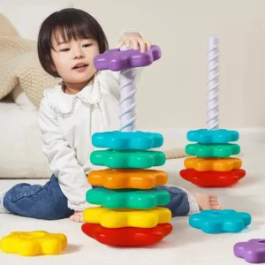 Baby Rotating Rainbow Tower Montessori Stacking Puzzle Toys Safety Early Educational Children's Toys Christmas Birthday Gifts - Image 3