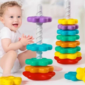 Baby Rotating Rainbow Tower Montessori Stacking Puzzle Toys Safety Early Educational Children's Toys Christmas Birthday Gifts - Image 4