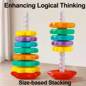 Baby Rotating Rainbow Tower Montessori Stacking Puzzle Toys Safety Early Educational Children's Toys Christmas Birthday Gifts - Image 5