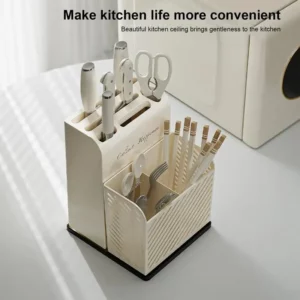 Kitchen Countertop Cutlery Holder Kitchen Utensil Organizer Rack Knife Holder Fork Spoon Chopsticks Tube With Drain - Image 2