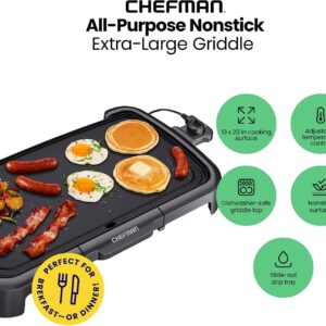Chefman XL Electric Griddle with Removable Temperature Control, Immersible Flat Top Grill, Burger, Eggs, Pancake Griddle, Nonstick Extra Large Cooking Surface, Slide Out Drip Tray, 10 x 20 Inch - Image 6