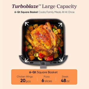 Cosori 9-in-1 TurboBlaze Air Fryer 6 Qt, Premium Ceramic Coating, 90°–450°F, Precise Heating for Even Results, Air Fry, Roast, Bake, Broil, Dry, Frozen, Proof, Reheat, Keep Warm, 120V, Dark Gray - Image 3