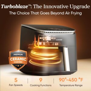 Cosori 9-in-1 TurboBlaze Air Fryer 6 Qt, Premium Ceramic Coating, 90°–450°F, Precise Heating for Even Results, Air Fry, Roast, Bake, Broil, Dry, Frozen, Proof, Reheat, Keep Warm, 120V, Dark Gray - Image 10